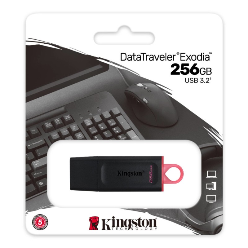 Spominski ključek 256GB USB 3.2 Kingston DataTraveler Exodia 100MB/s plastičen s pokrovčkom črno-roza (DTX/256GB) KINGSTON Spominski ključek 256GB USB 3.2 Kingston DataTraveler Exodia 100MB/s plastičen s pokrovčkom črno-roza (DTX/256GB)