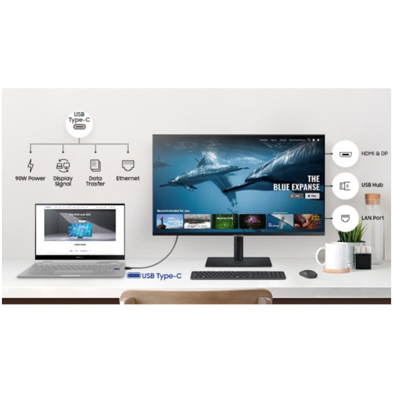 Monitor Samsung 68,6 cm (27,0) S27A600UUU 2560x1440 75Hz IPS 5ms HDMI DisplayPort USB-C 90W DP-Out 3xUSB3.2 Pivot  sRGB99% FreeSync RJ45 HDR10 ViewFinity Daisy Chain
