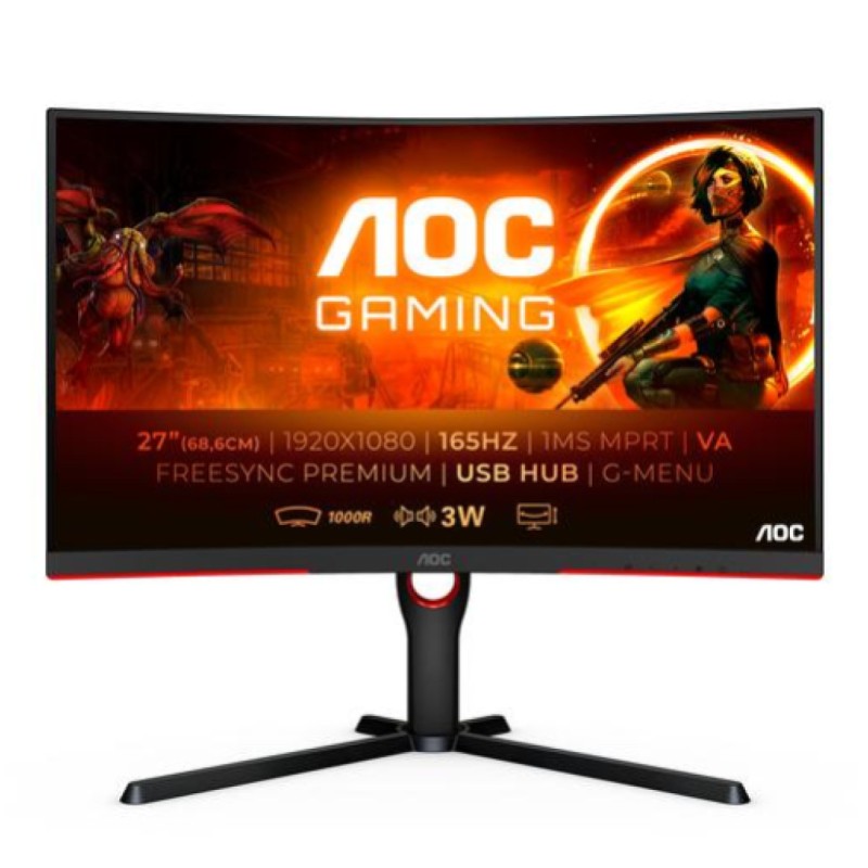 Monitor AOC 68,6 cm (27,0) C27G3U 1920x1080 Curved Gaming 165Hz VA 1ms 2xHDMI DisplayPort 4xUSB3.1 Zvočniki sRGB118,9% FreeSync Premium G-Sync Compatible AOC Monitor AOC 68,6 cm (27,0) C27G3U 1920x1080 Curved Gaming 165Hz VA 1ms 2xHDMI DisplayPort 4xUSB3.1 Zvočniki sRGB118,9% FreeSync Premium G-Sync Compatible