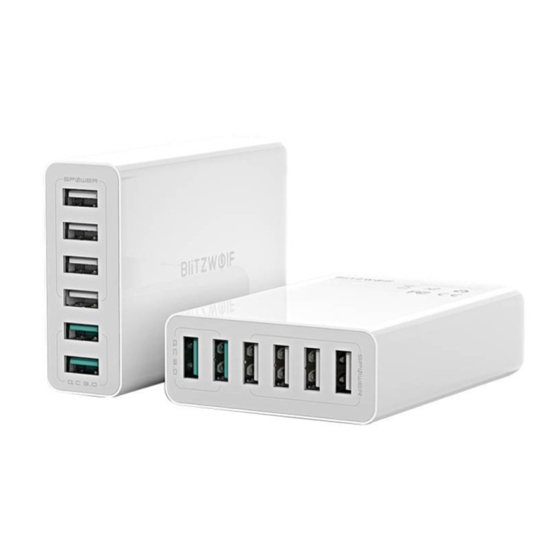 Hišni polnilec 100-240V => 4xUSB-A2.0 2xUSB-A QC3.0 60W BlitzWolf BW-S15 Charger bel (BW-S15 EU)