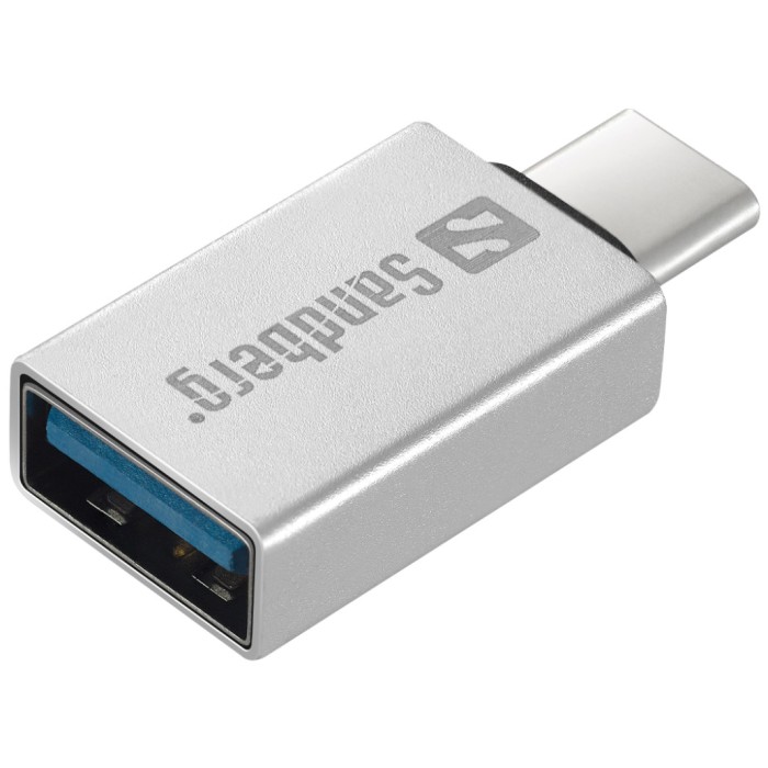 Adapter USB-A => USB-C (ž) USB 3.2 Gen1 Sandberg srebrn (136-24)