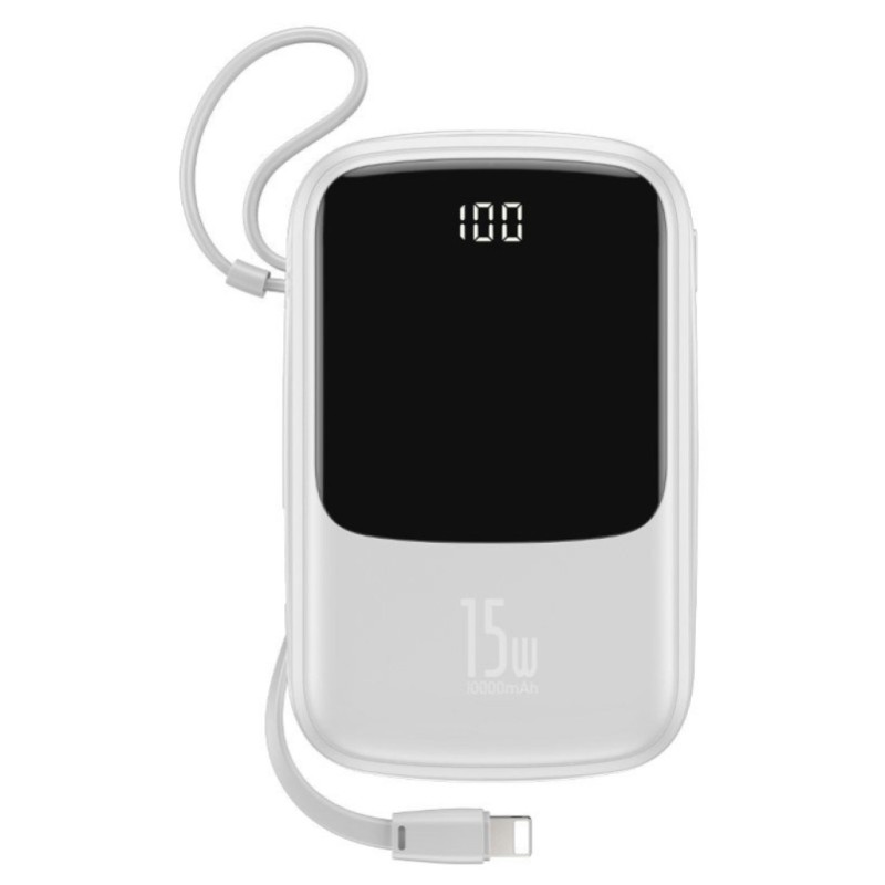 Prenosna baterija Baseus Qpow z Lightning kablom 10.000 mAh 15W 2x USB-A 1x USB-C - bela Baseus Prenosna baterija Baseus Qpow z Lightning kablom 10.000 mAh 15W 2x USB-A 1x USB-C - bela