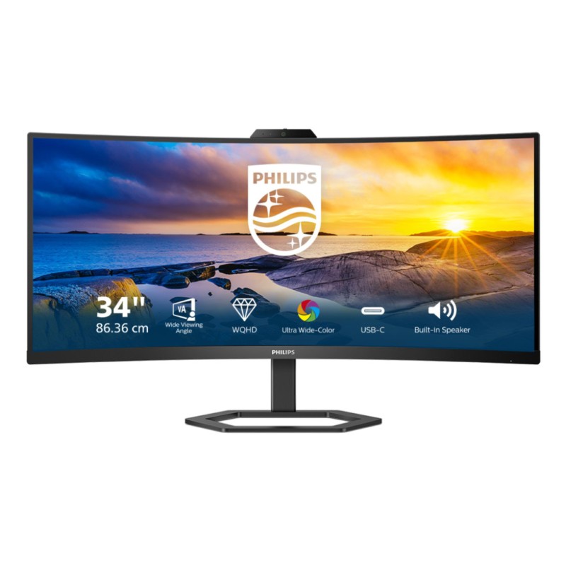 Monitor Philips 86,4 cm (34,0) 34E1C5600HE 3440x1440 Curved konferenca VA 1ms HDMI DisplayPort USB-C 65W 4xUSB3.2 HAS Kamera Zvočniki 2x5W  3H sRGB123%