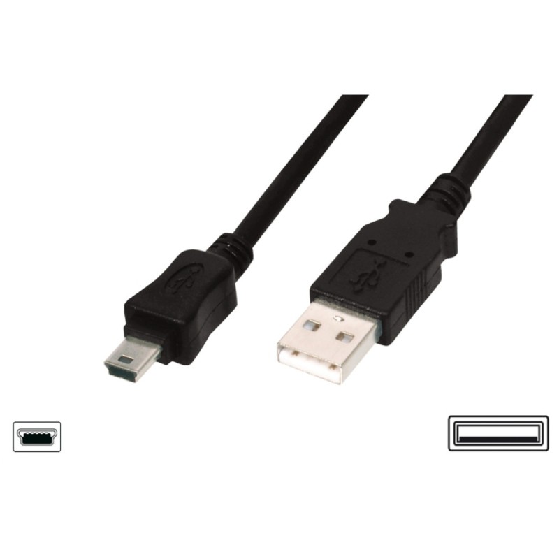 Kabel USB A => B Mini 5pin 1,0m dvojno oklopljen črn Digitus (AK-300108-010-S) Digitus Kabel USB A => B Mini 5pin 1,0m dvojno oklopljen črn Digitus (AK-300108-010-S)