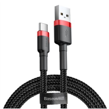 Kabel USB-C => USB-A 2.0 tekstil ovoj 1,00m 5V/3A QC3 Baseus črn/rdeč (CATKLF-B91)
