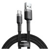 Kabel USB-C => USB-A 2.0 tekstil ovoj 1,00m 5V/3A QC3 Baseus črn/siv (CATKLF-BG1)