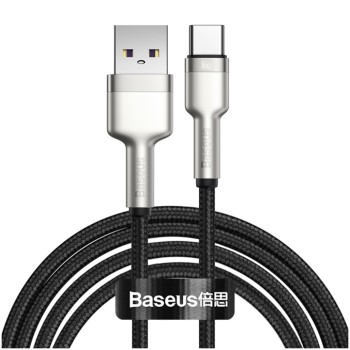 Kabel USB-C => USB-A 2.0 tekstil ovoj 2,00m 6A 66W Baseus Metal – črn (CAKF000201)