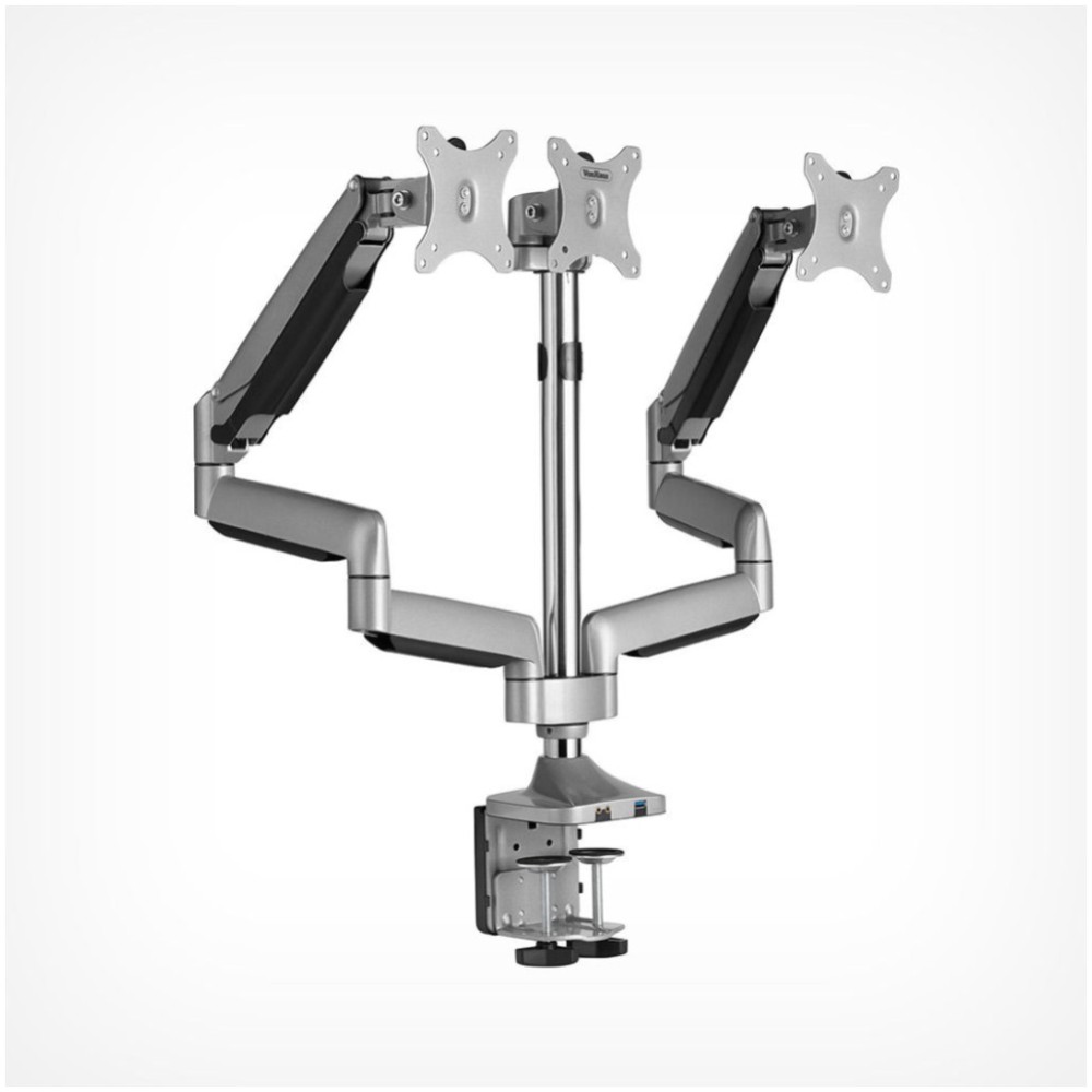 Nosilec za LCD monitor trojni 33 - 82 cm (13-32) do 9kg / roko 2 x USB 3.0 aluminij plinska vzmet VonHaus (3000243)