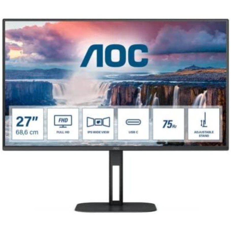 Monitor AOC 68,6 cm (27,0) 27V5C/BK 1920x1080 75Hz IPS 1ms HDMI DisplayPort USB-C 65W 4xUSB3.2 Zvočniki 3H FreeSync AOC Monitor AOC 68,6 cm (27,0) 27V5C/BK 1920x1080 75Hz IPS 1ms HDMI DisplayPort USB-C 65W 4xUSB3.2 Zvočniki 3H FreeSync