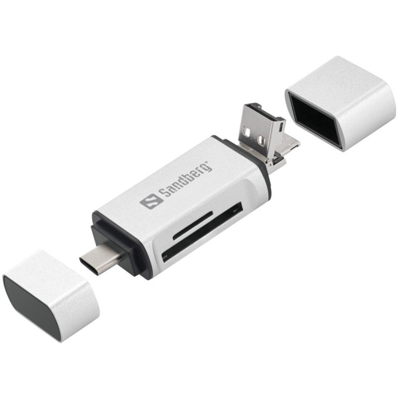 Čitalec kartic USB-C 2.0 z USB-A in microUSB preklopnim vtičem Sandberg (136-28) SANDBERG Čitalec kartic USB-C 2.0 z USB-A in microUSB preklopnim vtičem Sandberg (136-28)