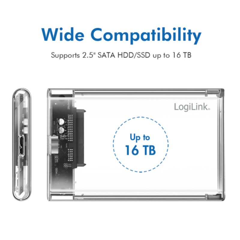 Ohišje za trdi disk 2,5 USB-A 3.0 Logilink prozorno brezvijačno (UA0409) LOGILINK Ohišje za trdi disk 2,5 USB-A 3.0 Logilink prozorno brezvijačno (UA0409)