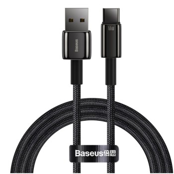 Kabel USB-C => USB-A 2.0 tekstil ovoj 1,00m 11V/6A 66W QC3 Tungsten Gold Baseus črn (CATWJ-B01)