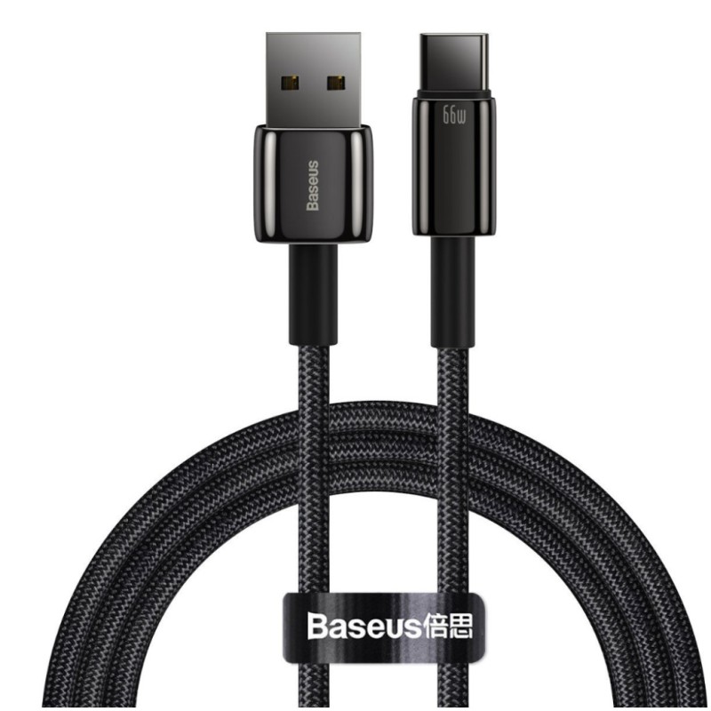 Kabel USB-C => USB-A 2.0 tekstil ovoj 1,00m 11V/6A 66W QC3 Tungsten Gold Baseus črn (CATWJ-B01) Baseus Kabel USB-C => USB-A 2.0 tekstil ovoj 1,00m 11V/6A 66W QC3 Tungsten Gold Baseus črn (CATWJ-B01)