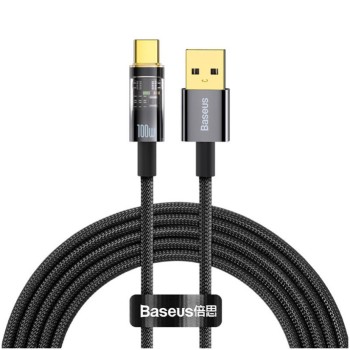 Kabel USB-C => USB-A 2.0 tekstil ovoj 2,00m 6A Baseus Explorer – črn (CATS000301)