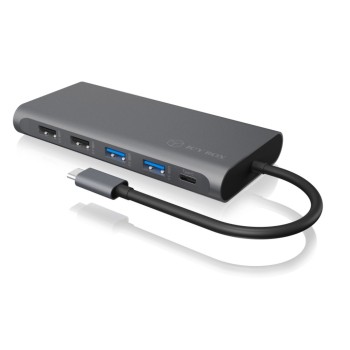 Priklopna postaja USB-C => 2x USB 3.0 tip A 1x USB-C 2x USB 2.0 1x USB-C PD3.0 100W 2x HDMI 1x Displayport 1.4 1x RJ45 Giga 1x čitalec kartic SD/microSD Icybox (IB-DK4050-CPD)