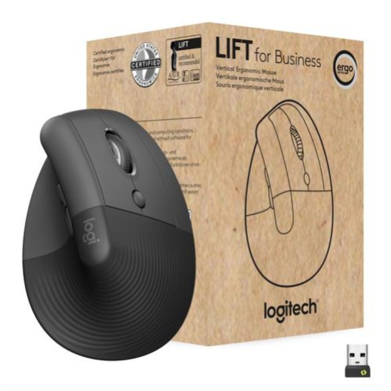 Miš brezžična + Bluetooth Logitech Lift Vertical For Business 4000DPI ergonomična grafitna (910-006494) LOGITECH Miš brezžična + Bluetooth Logitech Lift Vertical For Business 4000DPI ergonomična grafitna (910-006494)