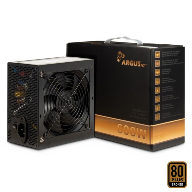 Napajalnik - 600W Inter-Tech BPS-600 Argus 80Plus Bronze 88,7% ATX 2.4 Non modular 120mm črna (88882178)