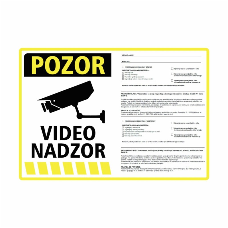Nalepka VIDEONADZOR A5(190x133) rumena + 77. in 78. člen ZVOP-2 Razni proizvajalci Nalepka VIDEONADZOR A5(190x133) rumena + 77. in 78. člen ZVOP-2
