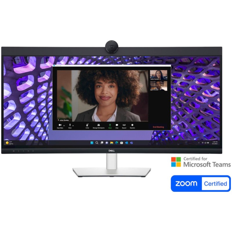Monitor Dell 86,7 cm (34,14) P3424WEB 3440x1440 Curved konferenca IPS 5ms HDMI DisplayPort USB-C 90W 4xUSB3.2 HAS Kamera Zvočniki 2x5W  3H sRGB99% RJ45 KVM Zoom in Teams certificiran