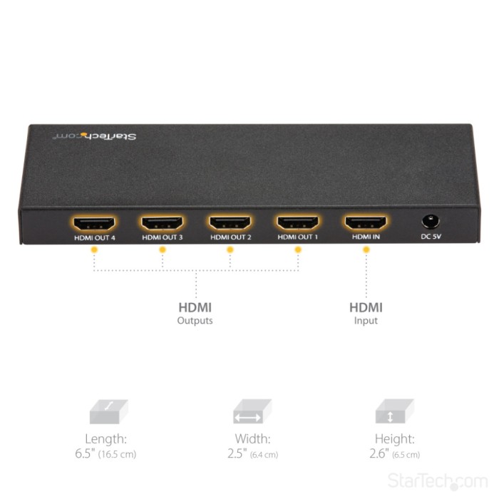 Adapter HDMI => 4xHDMI StarTech 3840x2160 60Hz F/F (ST124HD202) Adapter HDMI => 4xHDMI StarTech 3840x2160 60Hz F/F (ST124HD202)