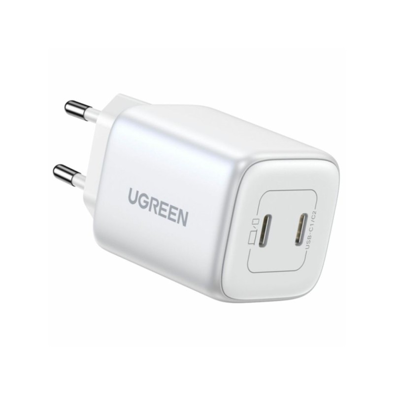 Hišni polnilec 100-240V => 2x USB-C 45W GaN II PD 3.0 Nexode Charger Ugreen CD294 bel (15327)