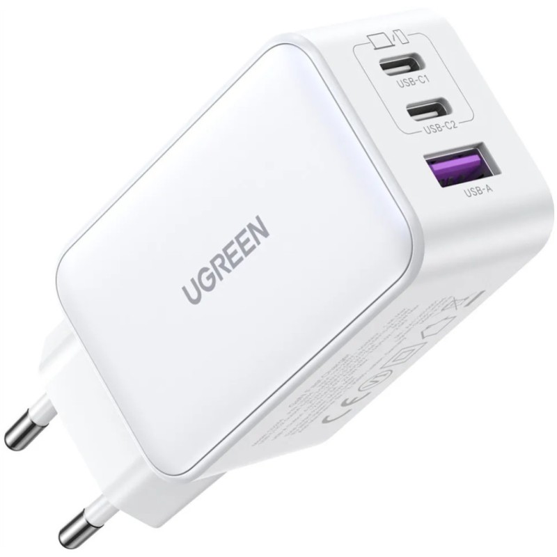 Hišni polnilec 100-240V => 1x USB-A (ž) 2x USB-C 65W GaN CD 3.0 Nexode Ugreen CD244 bel (15334)