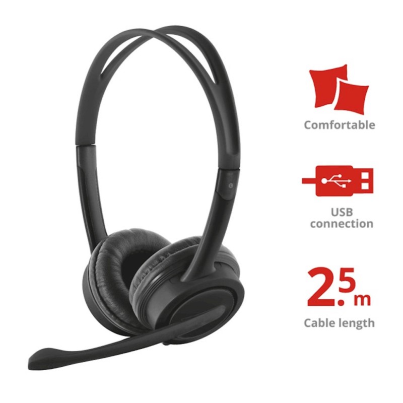 Slušalke žične Trust naglavne USB Mauro črna z mikrofonom (17591)