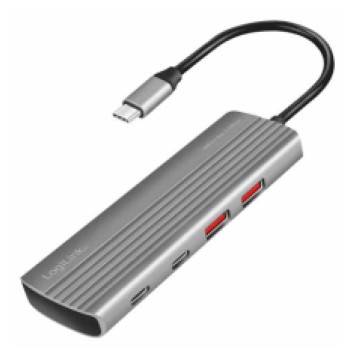 HUB USB-C => 2xUSB3.2 Gen2 tip A in 5xUSB-C3.2 Gen2 PD3.0 100W 10Gbps 20cm ALU ohišje space gray Logilink (UA0414)