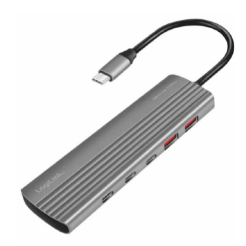 HUB USB-C => 2xUSB3.2 Gen2 tip A in 8xUSB-C3.2 Gen2 PD3.0 100W 10Gbps 20cm ALU ohišje space gray Logilink (UA0415) LOGILINK HUB USB-C => 2xUSB3.2 Gen2 tip A in 8xUSB-C3.2 Gen2 PD3.0 100W 10Gbps 20cm ALU ohišje space gray Logilink (UA0415)