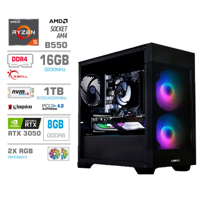 Računalnik MEGA MT S7X R5-5500/RTX3050/16GB/1TB-4.0/750W/Brez OS/črna RGB Računalnik MEGA MT S7X R5-5500/RTX3050/16GB/1TB-4.0/750W/Brez OS/črna RGB