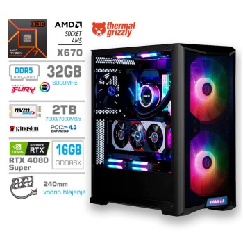 Računalnik MEGA TWR S10 R7-7800X3D/RTX4080 Super/32GB-DDR5/2TB-4.0/1000W/Brez OS/črna RGB