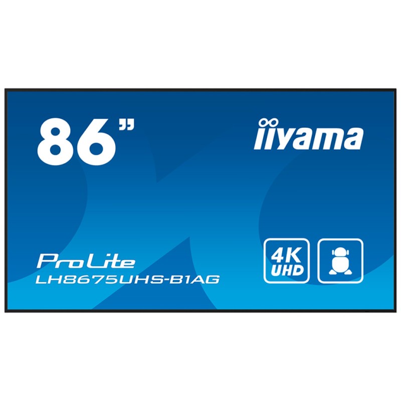 Prikazovalnik LED IIyama 218 cm (86,0) LH8675UHS-B1AG 3840x2160 60Hz IPS 3xHDMI DisplayPort WiFi RJ45 RS232-In-Out 2xUSB2.0 IR zvočniki 2x10W NTSC72% 1400:1 500 cd/m2 Android OS 11 Iiyama Prikazovalnik LED IIyama 218 cm (86,0) LH8675UHS-B1AG 3840x2160 60Hz IPS 3xHDMI DisplayPort WiFi RJ45 RS232-In-Out 2xUSB2.0 IR zvočniki 2x10W NTSC72% 1400:1 500 cd/m2 Android OS 11