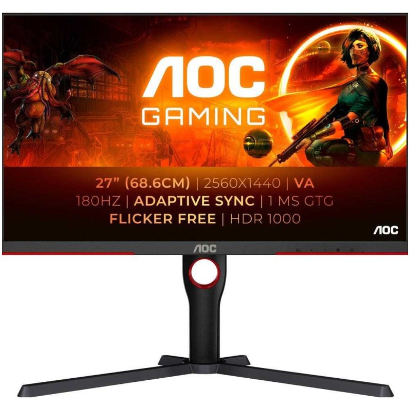 Monitor AOC 68,6 cm (27,0) Q27G3XMN 2560x1440 Gaming 180Hz VA MiniLED 1ms HDMI DisplayPort Pivot  2H sRGB134% HDR1000 Delta E<2 calibration