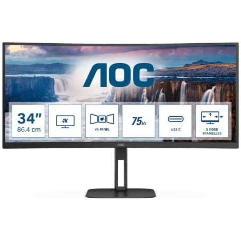 Monitor AOC 86,4 cm (34,0) CU34V5C 3440x1440 Curved 100Hz VA 1ms HDMI DisplayPort USB-C 65W 4xUSB3.2 HAS Zvočniki 2x5W  6H sRGB100% FreeSync Value-Line