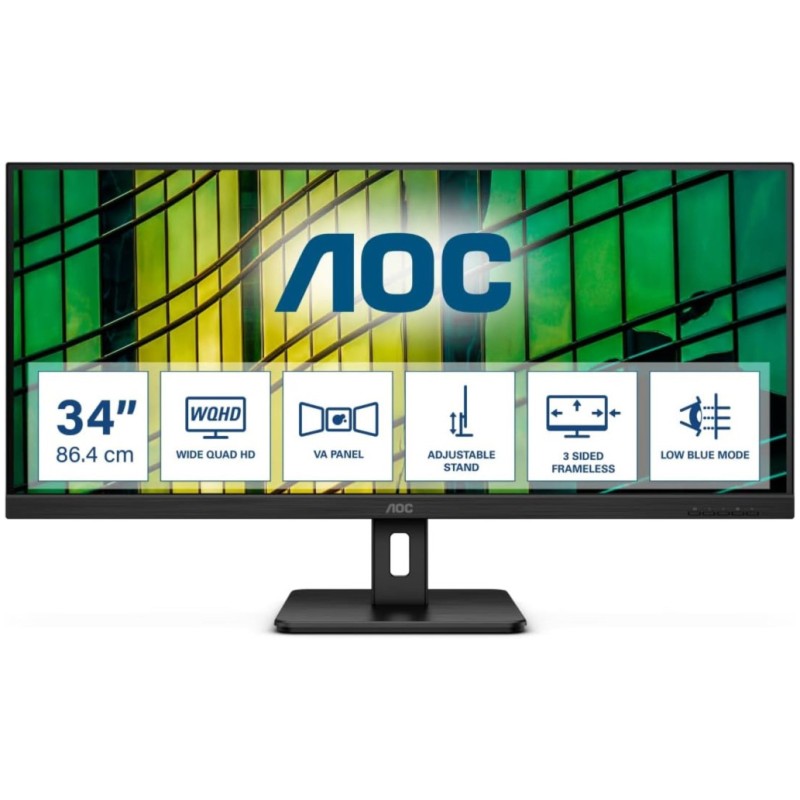 Monitor AOC 86,4 cm (34,0) U34E2M 3440x1440 100Hz VA 4ms 2xHDMI DisplayPort  3H AdaptiveSync Essential-Line