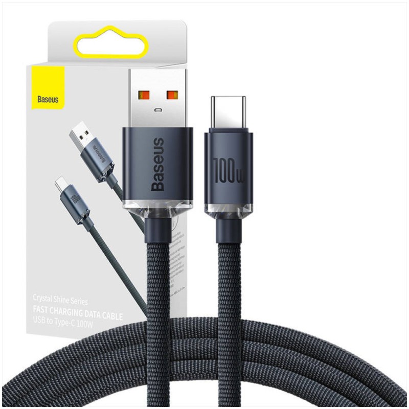 Kabel USB-C => USB-A 2.0 tekstil ovoj 1,20m 100W 20V/5A Baseus Crystal Shine črn (CAJY000401) Baseus Kabel USB-C => USB-A 2.0 tekstil ovoj 1,20m 100W 20V/5A Baseus Crystal Shine črn (CAJY000401)