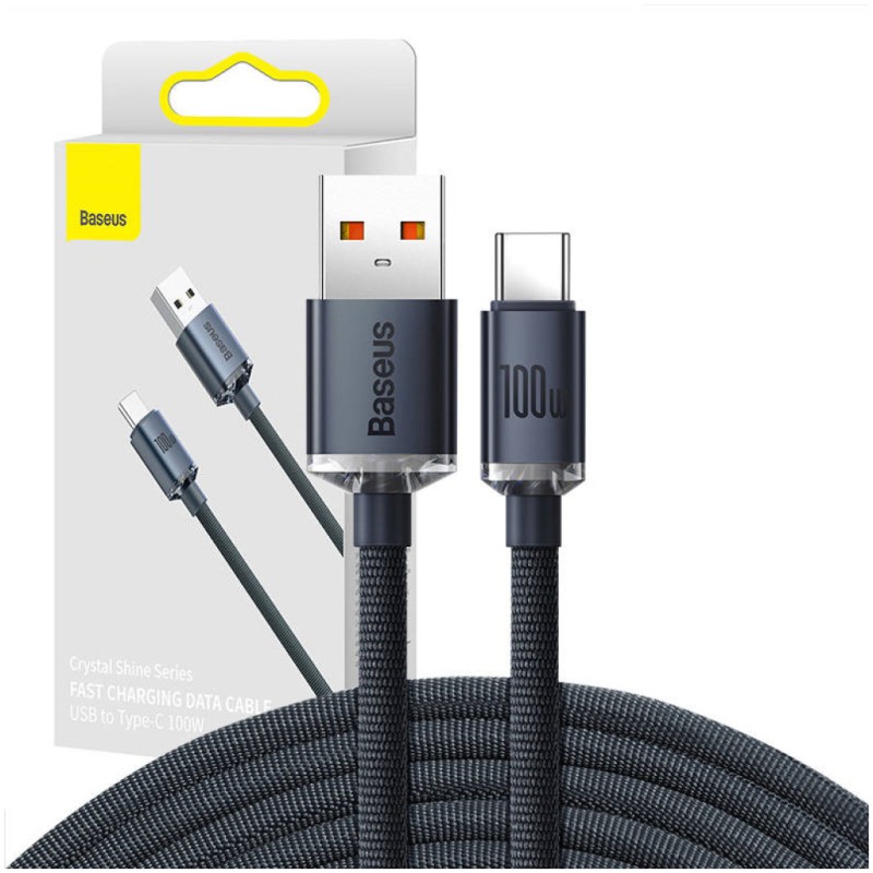 Kabel USB-C => USB-A 2.0 tekstil ovoj 2,00m 100W 20V/5A Baseus Crystal Shine črn (CAJY000501) Baseus Kabel USB-C => USB-A 2.0 tekstil ovoj 2,00m 100W 20V/5A Baseus Crystal Shine črn (CAJY000501)