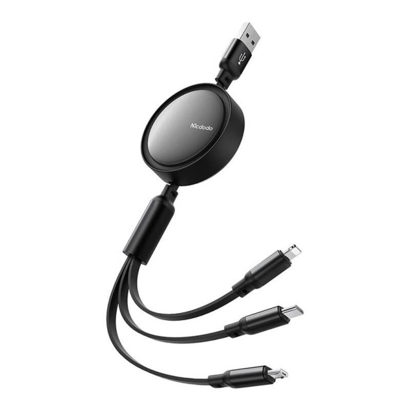 Kabel USB A => B micro / USB-C / Lightning 3.5A 1.2m McDodo 3v1 - črn (CA-7256) Mcdodo Kabel USB A => B micro / USB-C / Lightning 3.5A 1.2m McDodo 3v1 - črn (CA-7256)