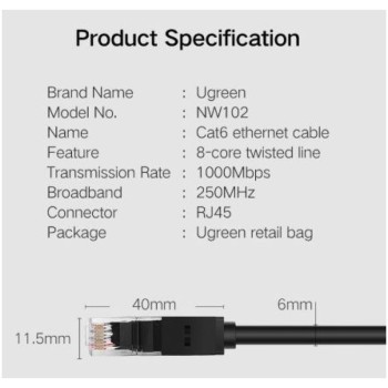KABEL PATCH UTP Cat 6  40,00m  RJ45 1Gbit Ugreen (20169)
