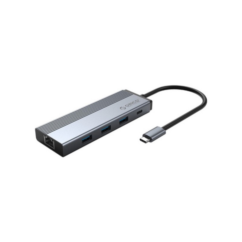 HUB USB-C => 3xUSB3.0 USB-C PD 100W RJ45 Orico (5SXRJ-GY-BP) Orico HUB USB-C => 3xUSB3.0 USB-C PD 100W RJ45 Orico (5SXRJ-GY-BP)