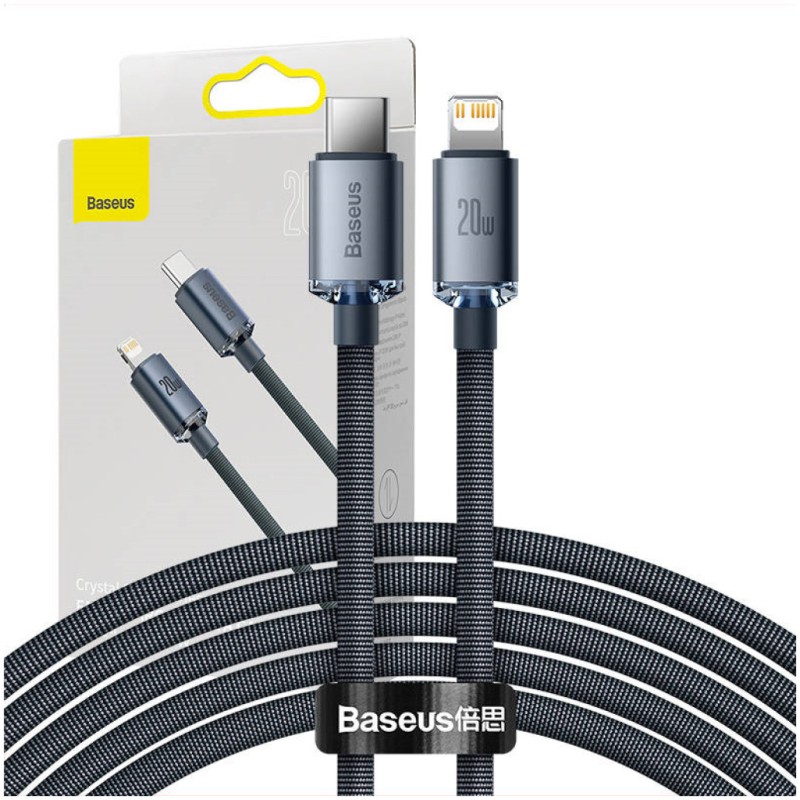 Kabel USB-C => Lightning tekstil ovoj 2,00m 20W PD Baseus Crystal Shine črn (CAJY000301) Baseus Kabel USB-C => Lightning tekstil ovoj 2,00m 20W PD Baseus Crystal Shine črn (CAJY000301)