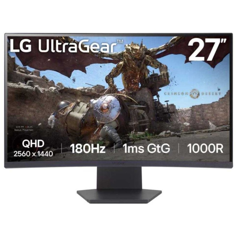 Monitor LG 68,6 cm (27,0) 27GS60QC 2560x1440 Curved Gaming 180Hz VA 1ms 2xHDMI DisplayPort Pivot  sRGB99% FreeSync Premium G-Sync Compatible HDR10 UltraGear LG Monitor LG 68,6 cm (27,0) 27GS60QC 2560x1440 Curved Gaming 180Hz VA 1ms 2xHDMI DisplayPort Pivot  sRGB99% FreeSync Premium G-Sync Compatible HDR10 UltraGear