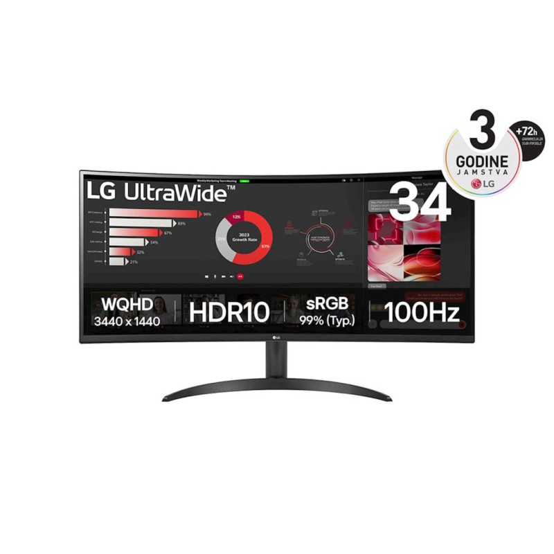 Monitor LG 86,4 cm (34,0) 34WR50QK-B 3440x1440 Curved 100Hz VA 5ms 2xHDMI DisplayPort  sRGB99% HDR10 LG Monitor LG 86,4 cm (34,0) 34WR50QK-B 3440x1440 Curved 100Hz VA 5ms 2xHDMI DisplayPort  sRGB99% HDR10