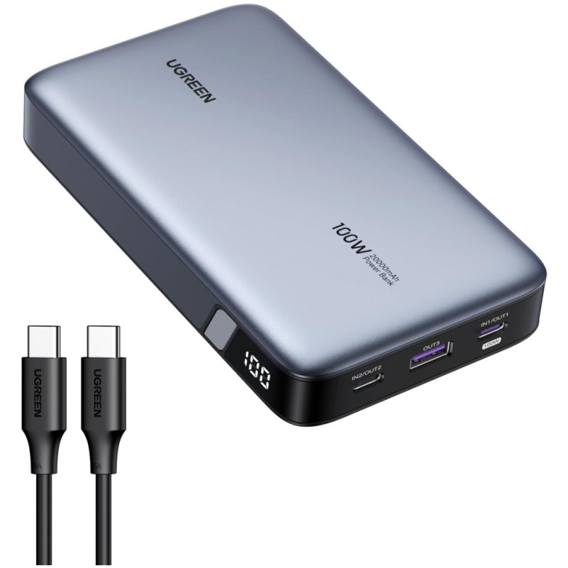 Prenosna baterija Ugreen 20000mAh 100W PD 1x USB-A 2x USB-C črna (25188) UGREEN Prenosna baterija Ugreen 20000mAh 100W PD 1x USB-A 2x USB-C črna (25188)