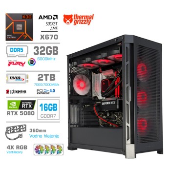 Računalnik MEGA TWR S11 R7-9800X3D/RTX5080/32GB-DDR5/2TB-4.0/1050W/Brez OS/črna RGB + Estetski napajalni kabli [Rdeča / Črna]