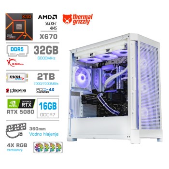 Računalnik MEGA TWR S11 R7-7800X3D/RTX5080/32GB-DDR5/2TB-4.0/1050W/Brez OS/bela RGB + Estetski napajalni kabli [Vijola / Bela]