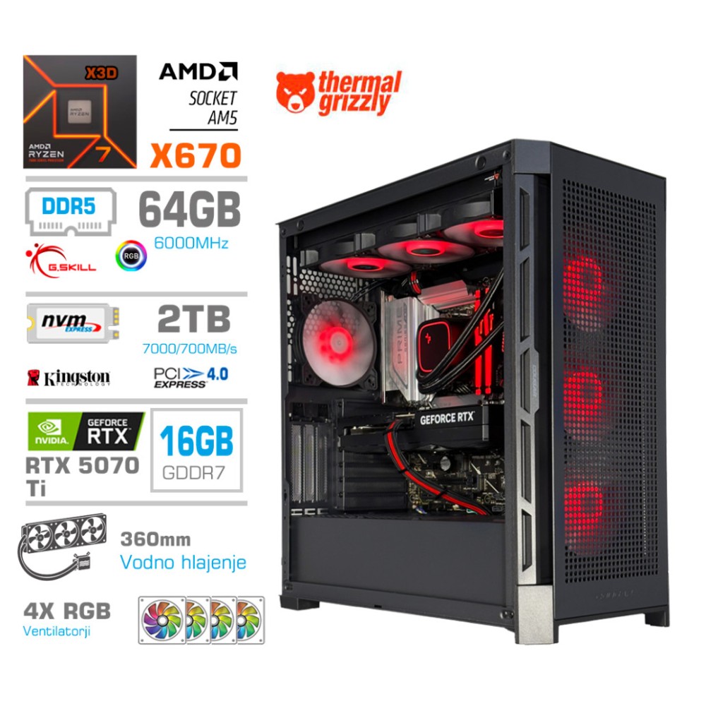 Računalnik MEGA TWR S11 R7-9800X3D/RTX5070Ti/64GB-DDR5/2TB-4.0/1050W/Brez OS/črna RGB
