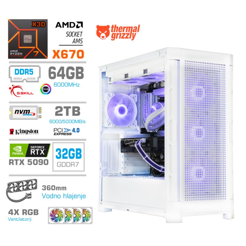 Računalnik MEGA TWR S11 R7-7800X3D/RTX5090/64GB-DDR5/2TB-4.0/1050W/Brez OS/bela RGB MEGA Računalnik MEGA TWR S11 R7-7800X3D/RTX5090/64GB-DDR5/2TB-4.0/1050W/Brez OS/bela RGB