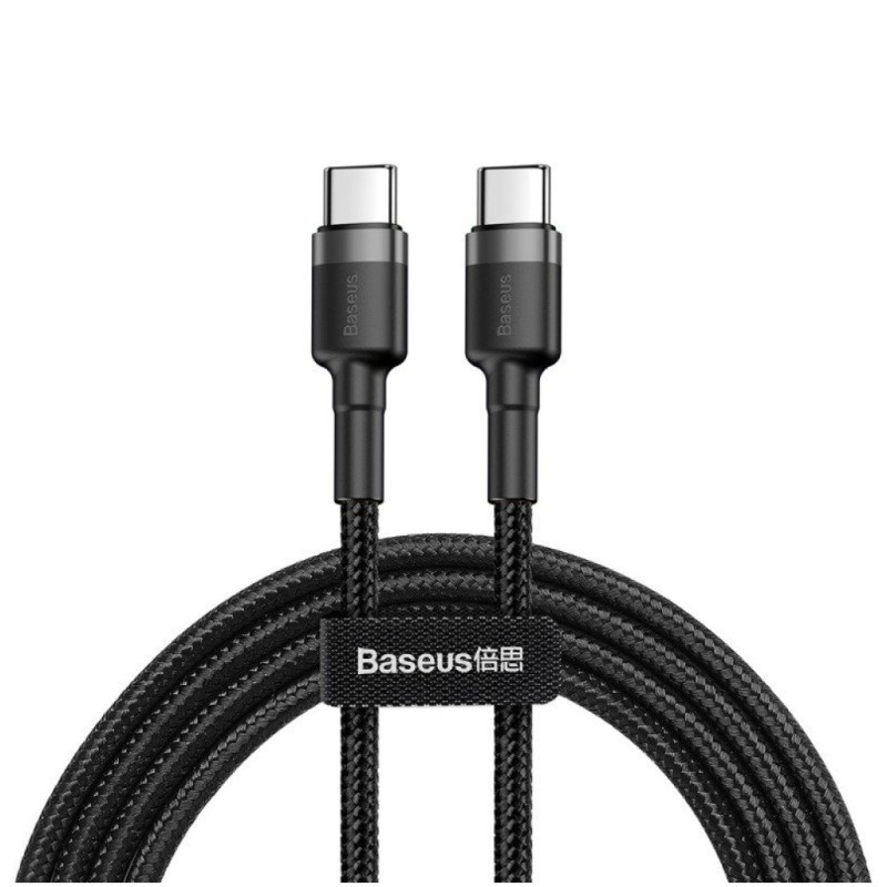 Kabel USB-C => USB-C tekstil ovoj 1,00m 20V/3A 60W PD2 QC3.0 Baseus Cafule črn/siv (CATKLF-GG1) Baseus Kabel USB-C => USB-C tekstil ovoj 1,00m 20V/3A 60W PD2 QC3.0 Baseus Cafule črn/siv (CATKLF-GG1)