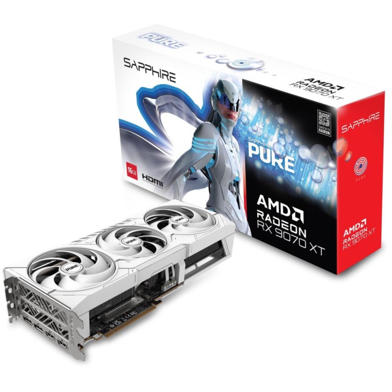 Grafična kartica AMD RX9070 XT Sapphire PURE bela - 16GB GDDR6  | 2xDisplayport 2.1 2xHDMI 2.1 (11348-02-20G)